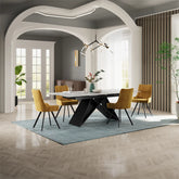 Valentino Argento Grey Ceramic Extending Dining Table with 4 chairs - Lifestyle Image